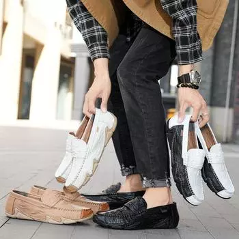 Мужские мокасины, обувь для вождения, удобная повседневная обувь без шнуровки на плоской подошве, летняя уличная обувь больших размеров, нескользящая широкая обувь EU: 38 чёрный