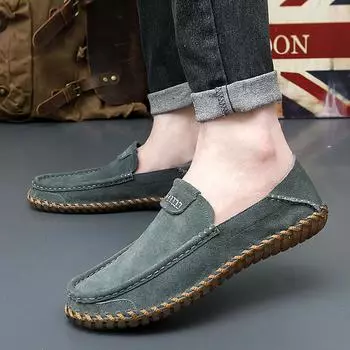 Мужские мокасины, обувь для вождения, удобные туфли на плоской подошве, повседневные туфли без застежек, летние туфли больших размеров для активного отдыха, зеленые широкие туфли ручной работы EU: 38 чёрный