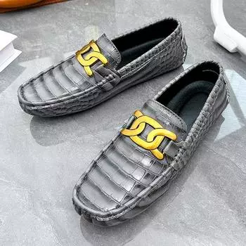 Мужские мокасины, лоферы, туфли для вождения, удобные кожаные туфли на плоской подошве, повседневные туфли без застежек, большого размера, цвет серый горох EU: 38 чёрный