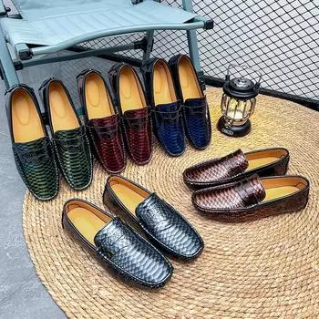 Мужские мокасины, лоферы, цветные туфли для вождения, удобные туфли на плоской подошве, повседневные туфли-слипоны, большие размеры, туфли-горох для мужчин EU: 38 чёрный