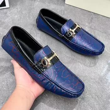 Мужские мокасины, пенни-лоферы, обувь для вождения, удобные кожаные туфли на плоской подошве, повседневные слипоны, мужская обувь больших размеров EU: 38 синий