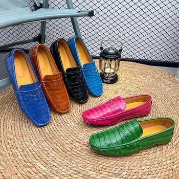 Мужские мокасины, пенни-лоферы, обувь для вождения, удобные кожаные туфли на плоской подошве, повседневные слипоны, цветная обувь больших размеров для мужчин EU: 38 зелёный