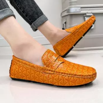 Мужские мокасины, пенни-лоферы, обувь для вождения, удобные кожаные туфли на плоской подошве, повседневные слипоны, цветная обувь больших размеров для мужчин EU: 38 жёлтый