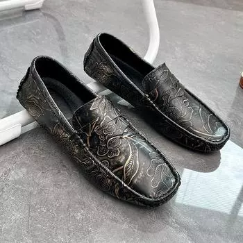 Мужские мокасины, пенни-лоферы, обувь для вождения, удобные кожаные туфли на плоской подошве, повседневные слипоны, цветная обувь больших размеров для мужчин EU: 38 синий