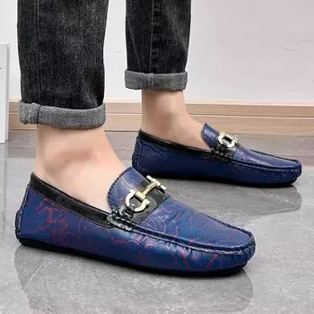 Мужские мокасины Пенни Лоферы Обувь для вождения Удобные кожаные туфли на плоской подошве Повседневные туфли-слипоны Большие размеры Обувь для ночного клуба для мужчин EU: 38 синий
