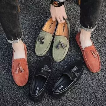 Мужские мокасины, пенни-лоферы, повседневная модельная обувь без шнуровки, замшевые туфли с кисточками для вождения на лодке 39 чёрный