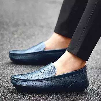 Мужские мокасины, повседневная обувь, летние мужские мокасины из натуральной кожи, мокасины, дышащие, без застежек, обувь для вождения, большой размер 37