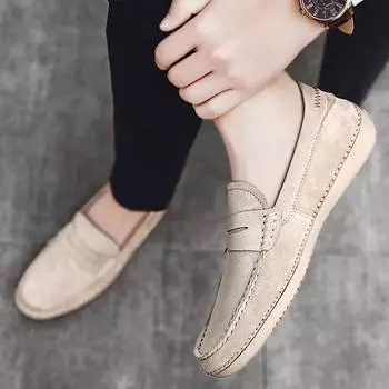 Мужские мокасины, повседневные туфли на плоской подошве, мокасины ручной работы, роскошная замшевая кожа, мужская обувь для вождения, дышащие мокасины 38 серый