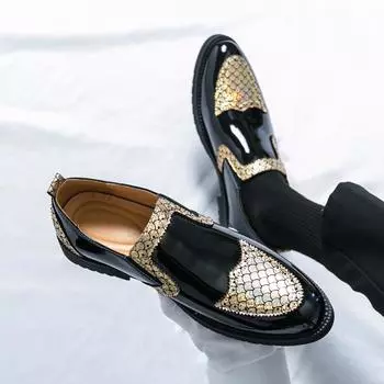 Мужские мокасины PU Splicing модные классические удобные деловые повседневные мужские туфли большого размера 38-47 38 золотой