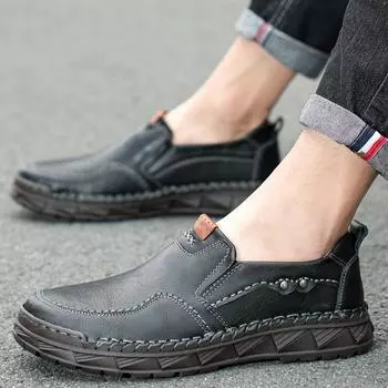 Мужские мокасины, ручная работа, кожаная мода для мужчин, классические дышащие повседневные туфли на плоской подошве, кожаная деловая обувь для отдыха, мужская 6.5