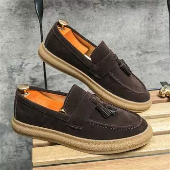 Мужские мокасины ручной работы для отдыха на природе, повседневная кожаная обувь, модные мужские туфли-лодочки, новое поступление, мужская модельная обувь, мягкие мокасины без застежек 38 коричневый