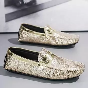 Мужские мокасины ручной работы из искусственной кожи для мужчин, повседневная обувь для вождения, удобные золотые роскошные мужские мокасины 39 золотой