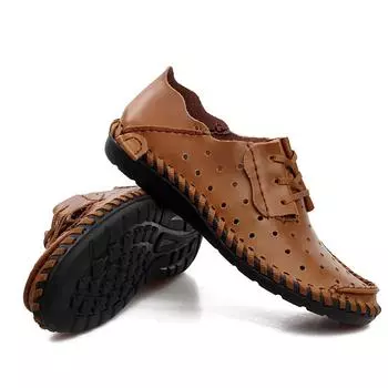 Мужские мокасины ручной работы, летние туфли для вождения, удобные туфли на плоской подошве, повседневные туфли на шнуровке больших размеров EU: 38 серый