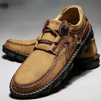 Мужские мокасины ручной работы, резиновая мягкая подошва, нескользящая повседневная кожаная обувь 38 чёрный