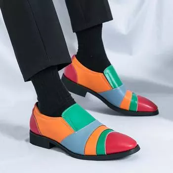 Мужские мокасины с цветной строчкой, офисная обувь, повседневная обувь для выпускного вечера, смокинга, вечерние туфли, большой размер EU:38 разноцветный