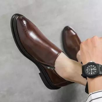 Мужские челси с заклепками, деловые туфли-броги из кожи, смокинг, свадебные черные туфли-лоферы, большой размер EU:38 чёрный