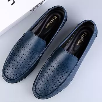 Мужские мокасины с открытыми носками, дышащие слипоны, офисная обувь, мужская деловая обувь ручной работы, повседневная мужская обувь из натуральной кожи 37 чёрный