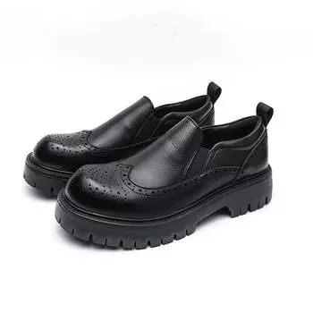 Мужские мокасины с резными броги, увеличивающие рост, классические кожаные туфли на толстой подошве, туфли на платформе с круглым носком EU: 38 чёрный