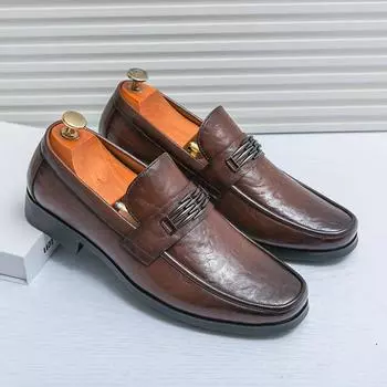 Мужские мокасины Slip On, модные кожаные мужские туфли с металлической пряжкой, деловая повседневная официальная обувь, свадебная обувь, мужская обувь для общения 38 коричневый