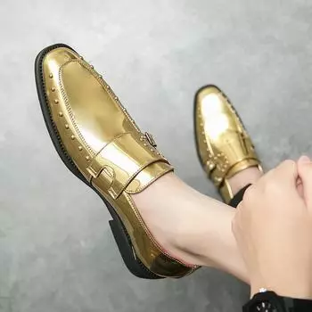 Мужские мокасины Slip on Социальная обувь Уличная модная обувь для вождения Деловая повседневная свадебная обувь Мужская кожаная обувь для ночного клуба Вечеринка 38 чёрный