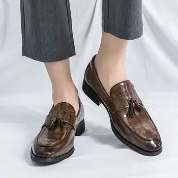 Мужские мокасины, туфли, деловые туфли из лакированной кожи, мужские коричневые туфли-смокинг в стиле ретро, свадебные блейзеры, туфли-седла, большой размер EU:38 чёрный