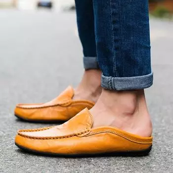 Мужские мокасины, туфли для вождения, летние сабо, широкие туфли на плоской подошве, повседневная обувь, сандалии больших размеров для папы, большие размеры EU: 39 чёрный