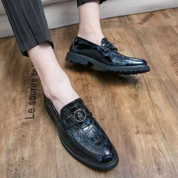 Мужские мокасины, туфли, синие кожаные туфли, мужские черные туфли в стиле ретро, формальные туфли, смокинг, свадебные блейзеры, туфли-седла, большие размеры EU:38 чёрный
