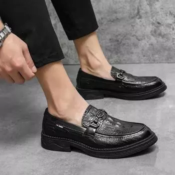 Мужские мокасины в стиле панк на толстой подошве, на платформе, увеличивающие рост, черные туфли для выпускного вечера и смокинга EU:38 чёрный