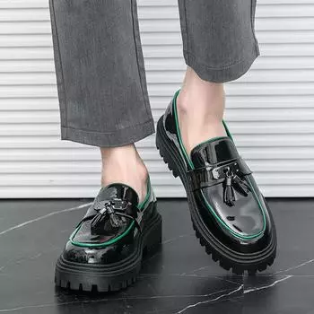 Мужские мокасины черные на платформе, увеличивающие рост, туфли на толстой подошве, формальные деловые, свадебные, нарядные, блейзеры, смокинги, праздничные туфли, большой размер EU:38 красный