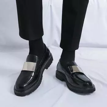 Мужские мокасины в уличном стиле, классические, на толстой подошве, на платформе, увеличивающие рост, черные, для выпускного, под смокинг, туфли для вечеринок, большой размер EU:38 чёрный