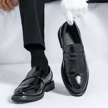 Мужские мокасины в уличном стиле, классические туфли-броги, формальные деловые, свадебные, выпускные, блейзеры, смокинги, праздничные туфли, большой размер EU:38 чёрный