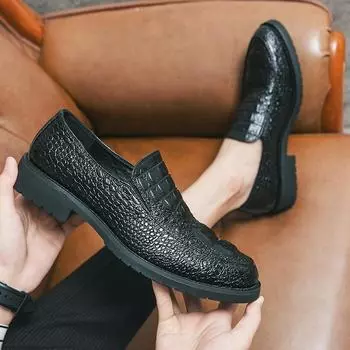 Мужские мокасины в уличном стиле, с тиснением, черные, формальные, деловые, свадебные, нарядные, для выпускного, смокинга, вечерние, туфли, большой размер EU:38 чёрный