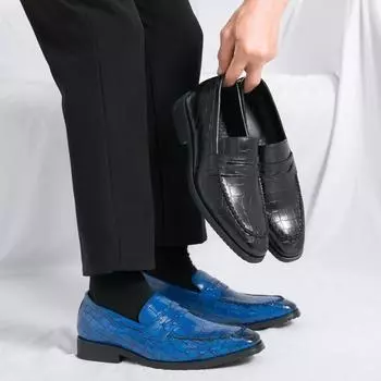 Мужские мокасины в уличном стиле, синие, формальные, деловые, свадебные, выпускные, блейзеры, смокинги, праздничные туфли, большие размеры EU:38 синий