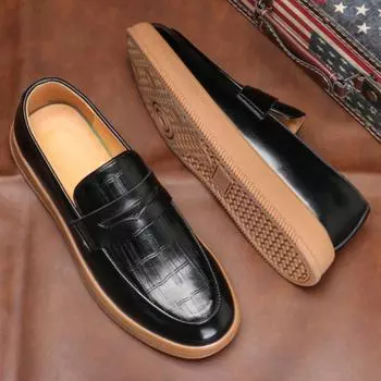 Мужские мокасины, весенне-осенняя повседневная кожаная обувь, удобная дышащая мужская повседневная обувь, комплект из ступней, дизайнерские мокасины для мужчин 38 чёрный