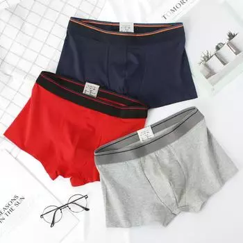 Мужские молодежные хлопковые трусы-боксеры: Однотонное, дышащее, со средней посадкой, сексуальное летнее нижнее белье L