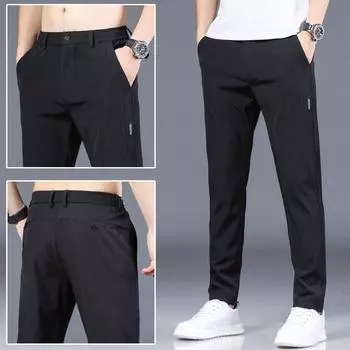 Мужские молодежные повседневные брюки Slim Fit эластичные весенне-летние универсальные прямые брюки для мужчин 28 чёрный
