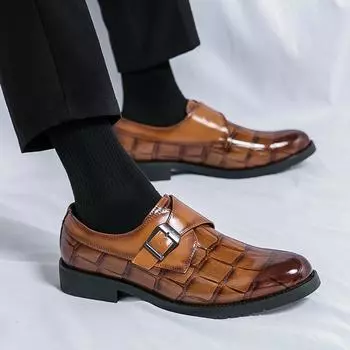 Мужские монки-лоферы, туфли для свадебной вечеринки, повседневные, формальные, деловые, кожаные, выпускные туфли, большие размеры EU: 38 чёрный