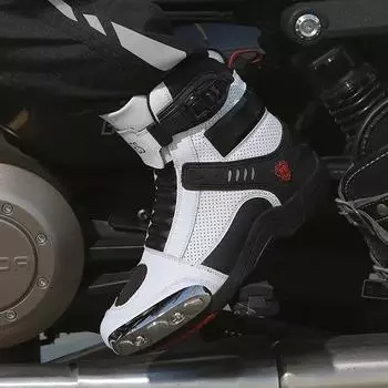 Мужские мотоциклетные ботинки, дышащие, противоударные, для шоссейных гонок, повседневные ботинки, с резиновой подошвой и переключением передач, светоотражающие мотоциклетные ботинки 41 белый