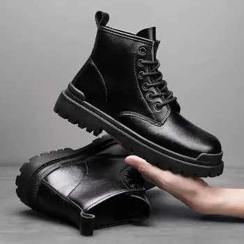 Мужские мотоциклетные ботинки из натуральной кожи на шнуровке, осенне-зимняя обувь, новые модные ботильоны, нескользящие теплые мужские высокие зимние ботинки 38