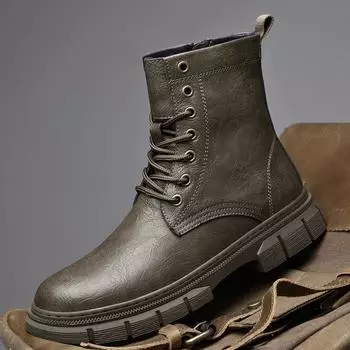 Мужские мотоциклетные ботинки из натуральной кожи, высокие мужские туфли на шнуровке, универсальные повседневные ботинки для мужчин, нескользящие полусапожки Luaury 37 чёрный