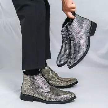 Мужские мотоциклетные ботинки, платье, золотые кожаные ботильоны, смокинг, свадебные блейзеры, туфли-седла, большой размер EU:38 золотой