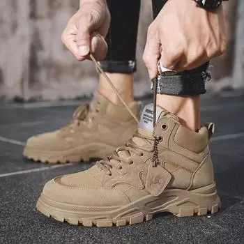 Мужские мотоциклетные ботинки, роскошные замшевые мужские ботильоны, модные ковбойские ботинки на платформе, удобные нескользящие мужские кроссовки botas 39 бежевый