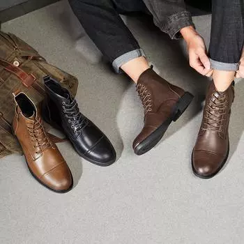 Мужские мотоциклетные ботинки зимние черные кожаные уличные ботинки с мехом для мужчин большого размера с высоким верхом EU:38 чёрный