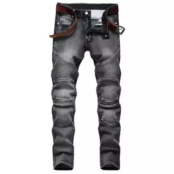 Мужские мотоциклетные брюки до колена в стиле ретро, прямые брюки, узкие джинсы, повседневный уличный стиль 29 серый