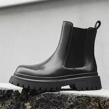 Мужские мотокроссовые ботинки ручной работы, кожаные мужские ботинки без застежек, обувь на платформе, зимние ботильоны для мужчин класса люкс 38 чёрный