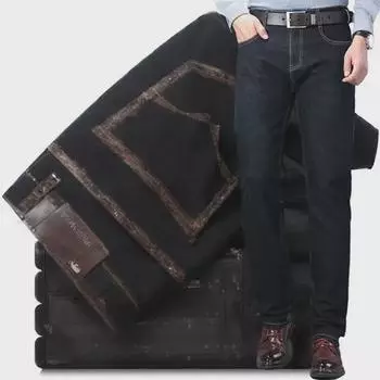 Мужские мягкие эластичные джинсы: Дышащие, прямые, свободные деловые брюки для людей среднего и пожилого возраста - весна и осень 35 (28 inches) 85kg чёрный