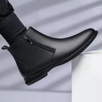 Мужские мягкие ботильоны из натуральной кожи, 2003 г., новые черные ботинки «Челси», британский стиль, мужская деловая обувь, повседневные ботинки с боковой молнией 38