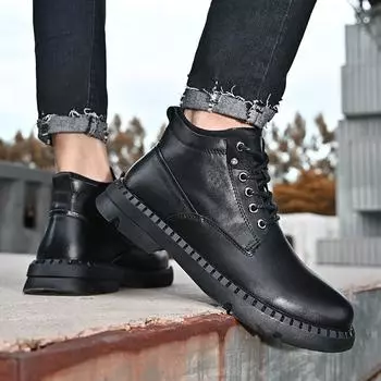 Мужские мягкие ботильоны с носком, повседневная кожаная обувь 39 чёрный