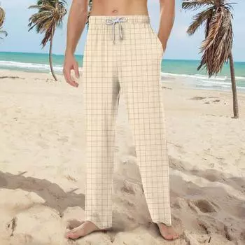 Мужские мягкие домашние пижамные штаны со шнурком, повседневные спортивные штаны L бежевый