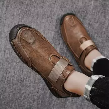 Мужские мягкие мокасины, туфли для вождения, повседневные лоферы, ретро-обувь ручной работы, широкие туфли без застежек для папы, большой размер 38 чёрный